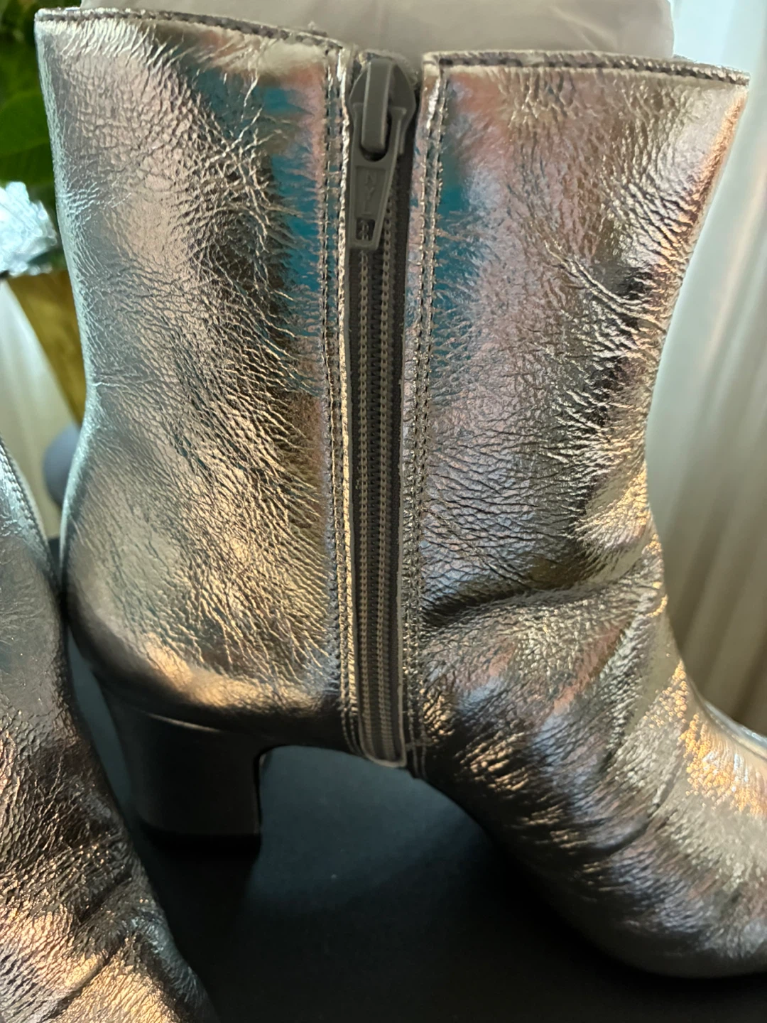 Arezzo Jemma Mid-Block Leather Booties Silver - photo 3