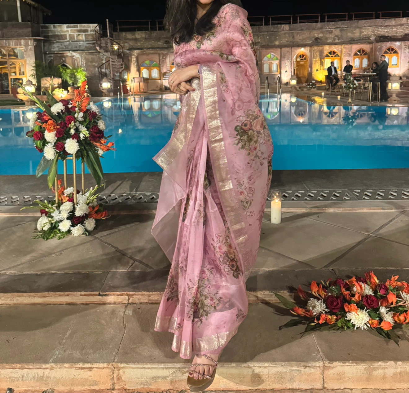 Floral Pink Organza Saree - photo 3