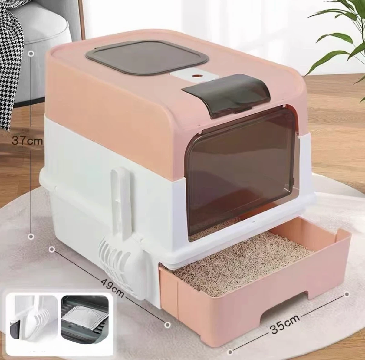 Pink and White Enclosed Cat Litter Box