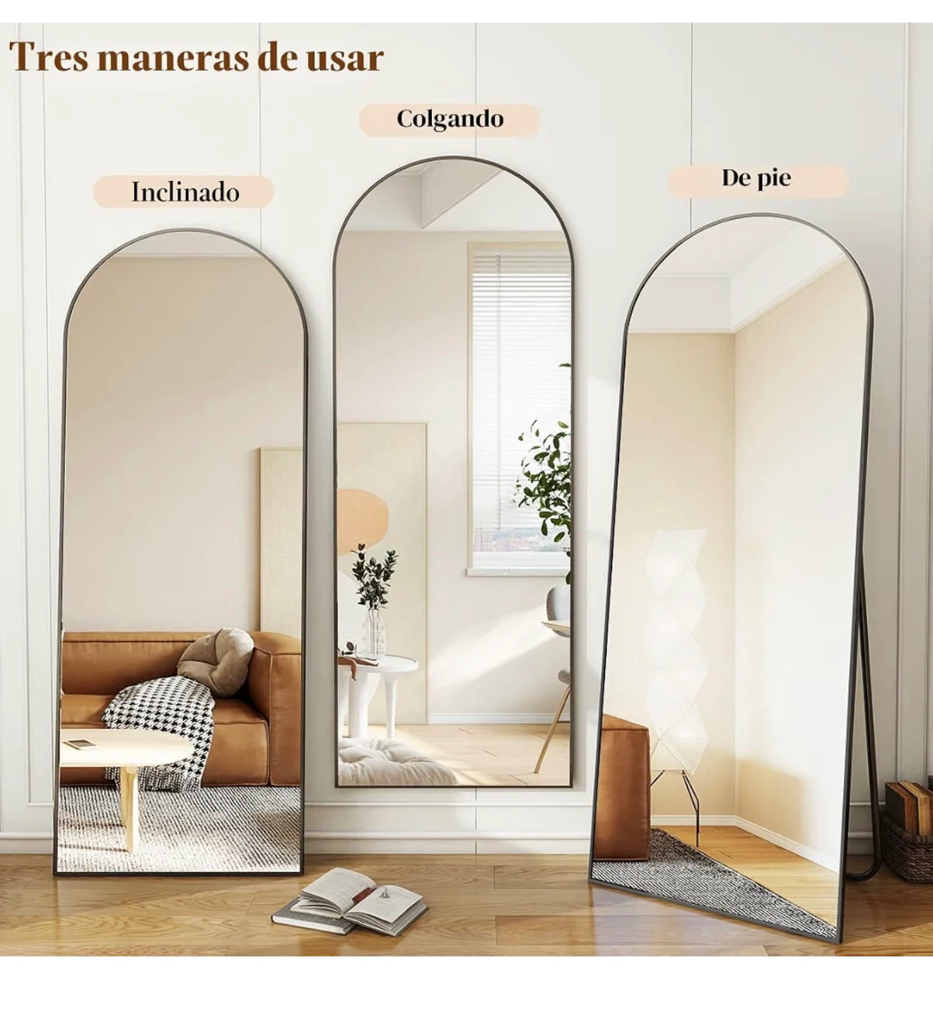 Arched Floor Mirror, Black - photo 3