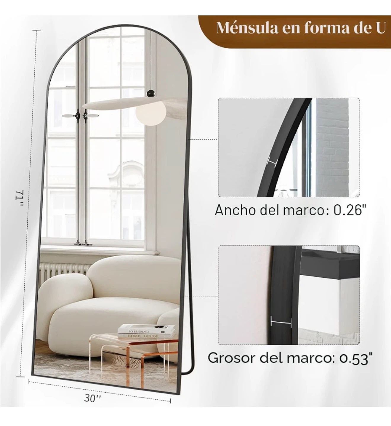 Arched Floor Mirror, Black - photo 4