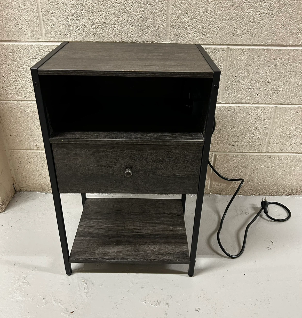 SALE Gray Wood Nightstand with Built-in Charging Station