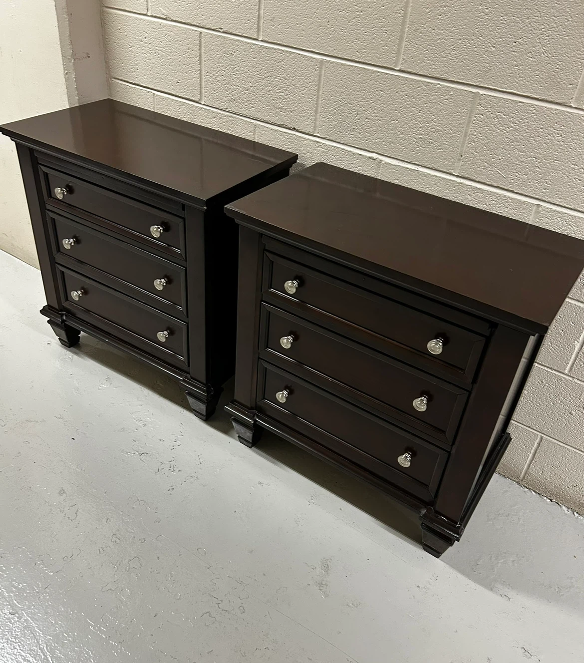 SALE Set of Two Dark Brown Wooden Nightstands