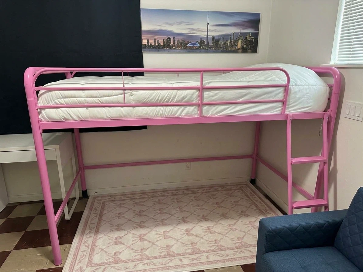 Pink Metal Twin Loft Bed Frame