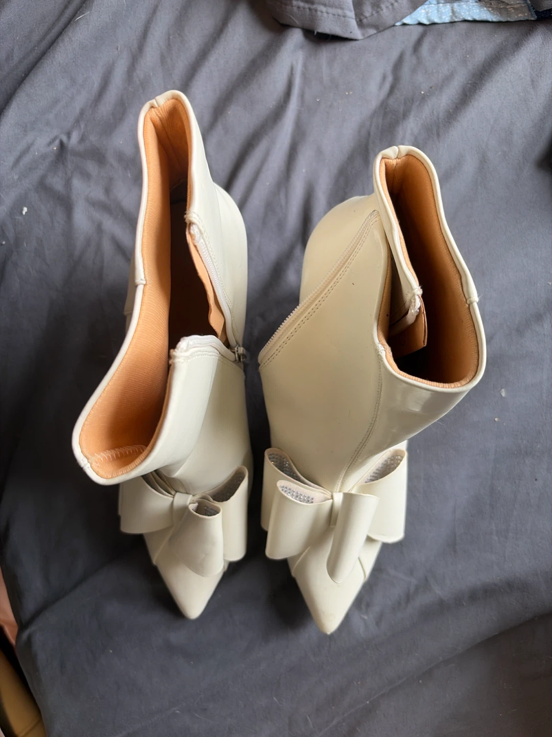 Cream Bow Ankle Boots