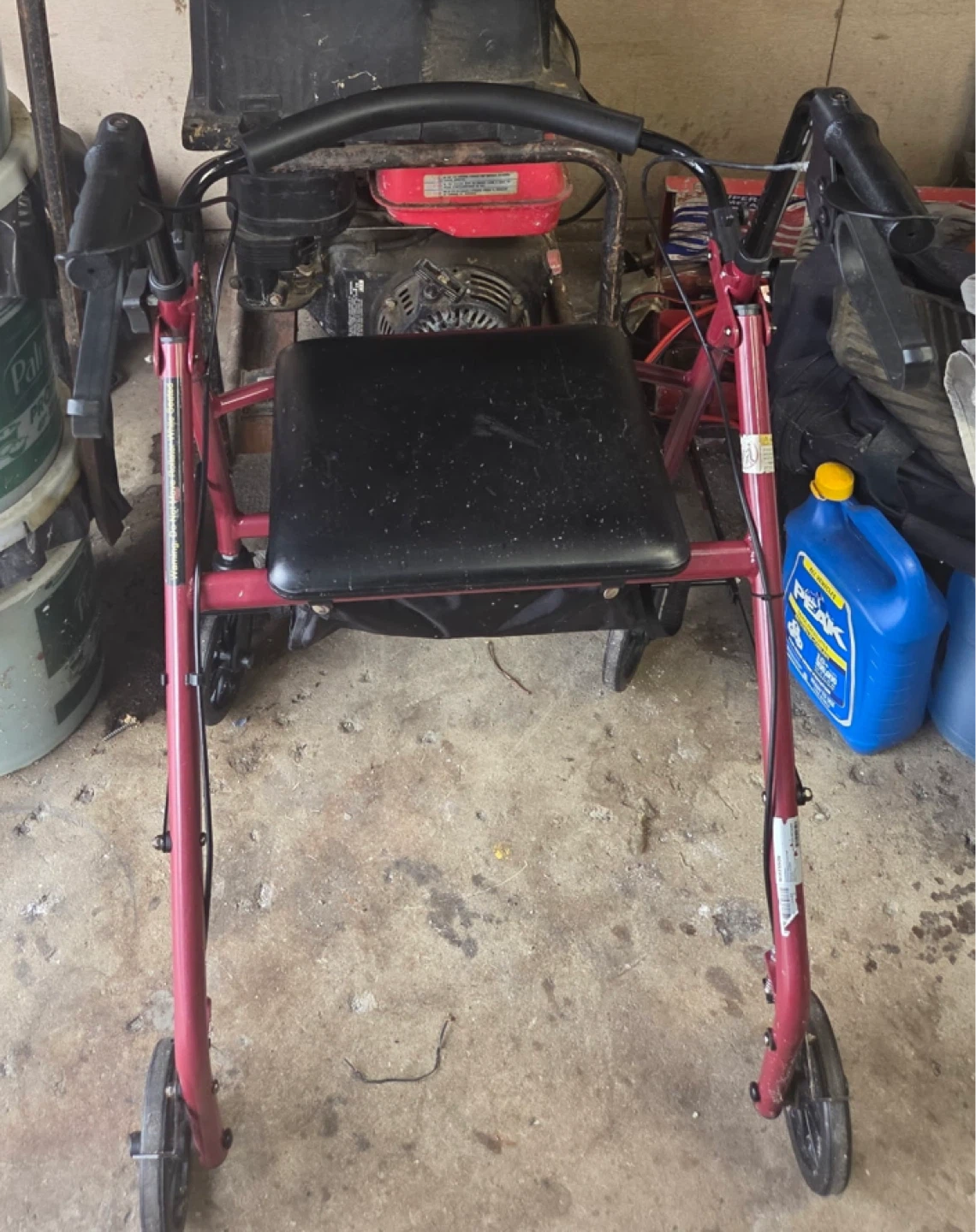 Red Four-Wheel Mobility Walker with Seat
