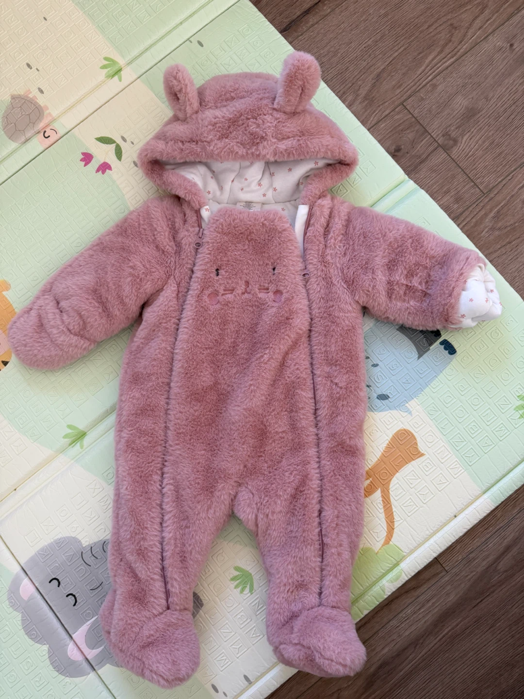 Pink Faux Fur Baby Snowsuit with Hood