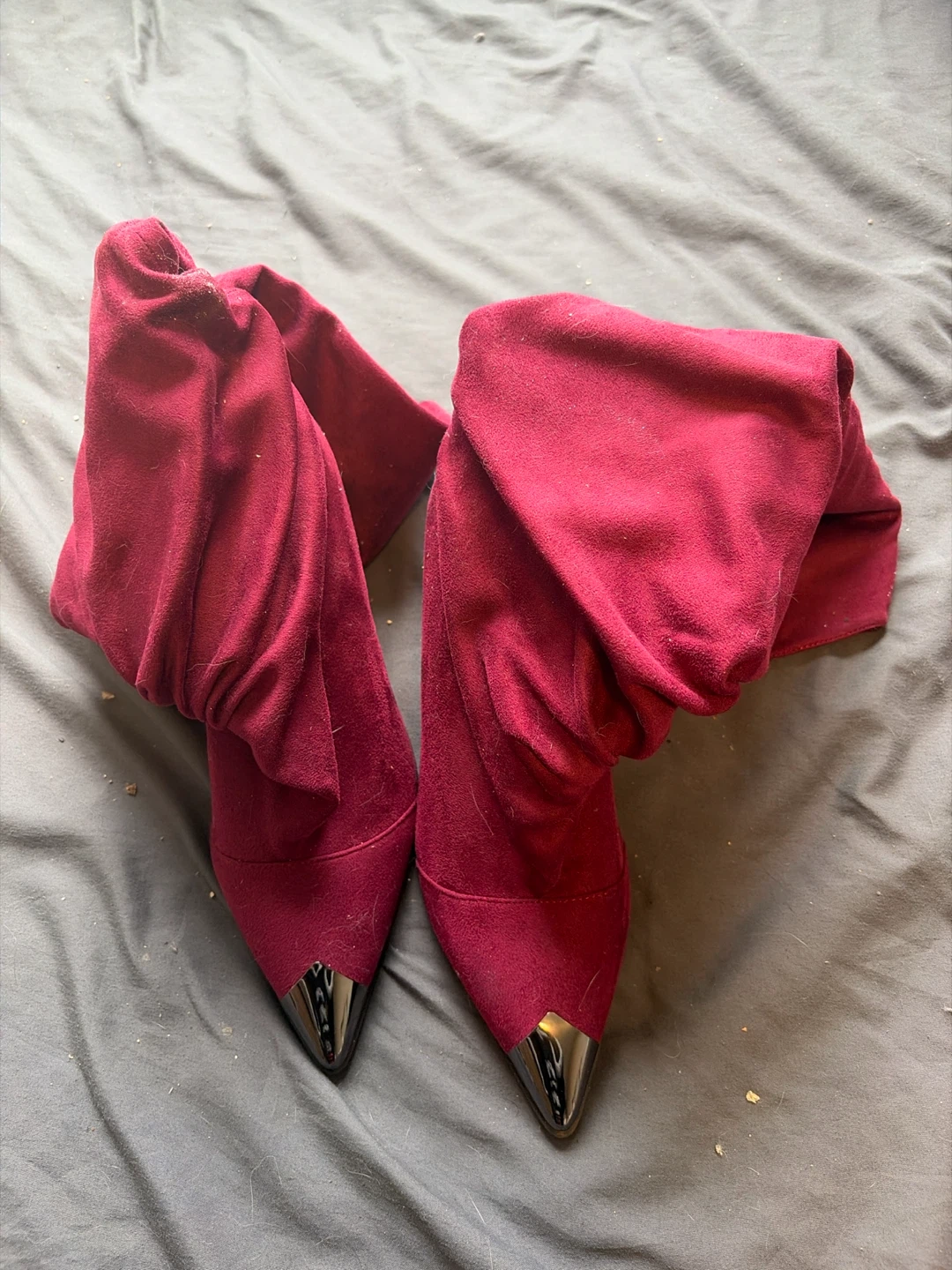 Burgundy Slouch Boots with Metallic Toe