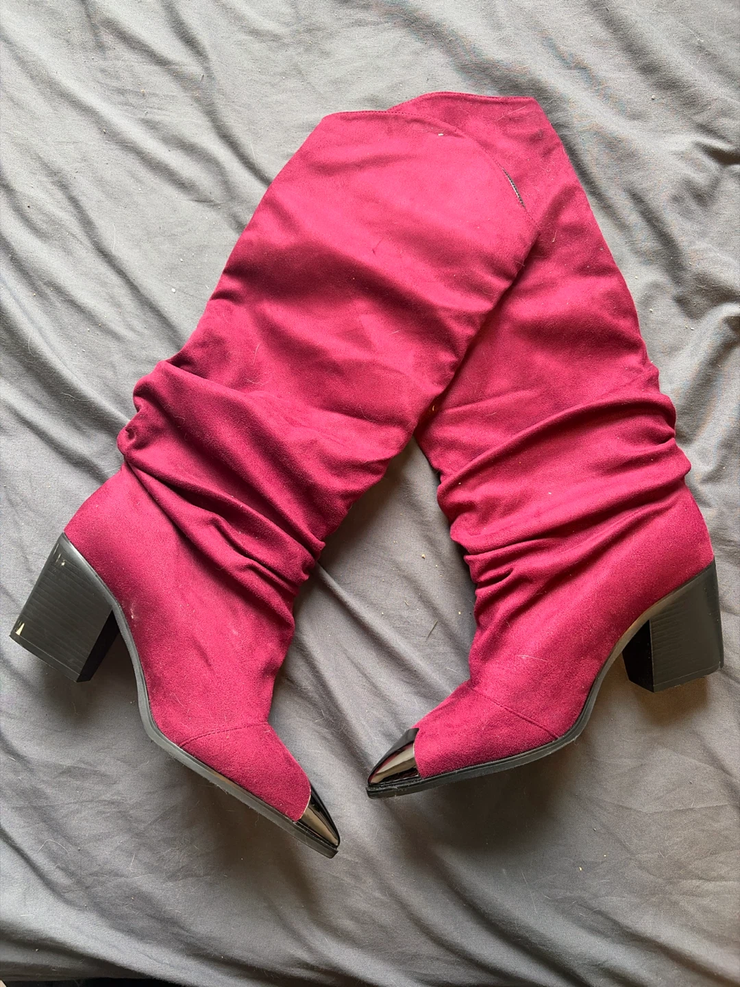 Burgundy Slouch Boots with Metallic Toe - photo 2