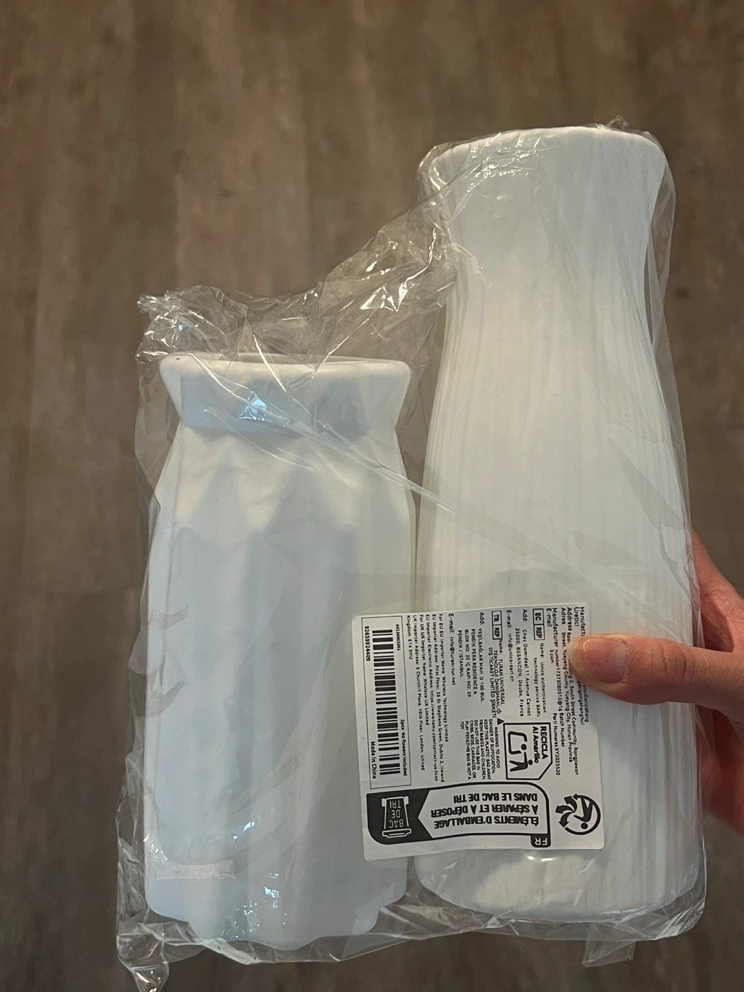 Set of Two White Decorative Vases