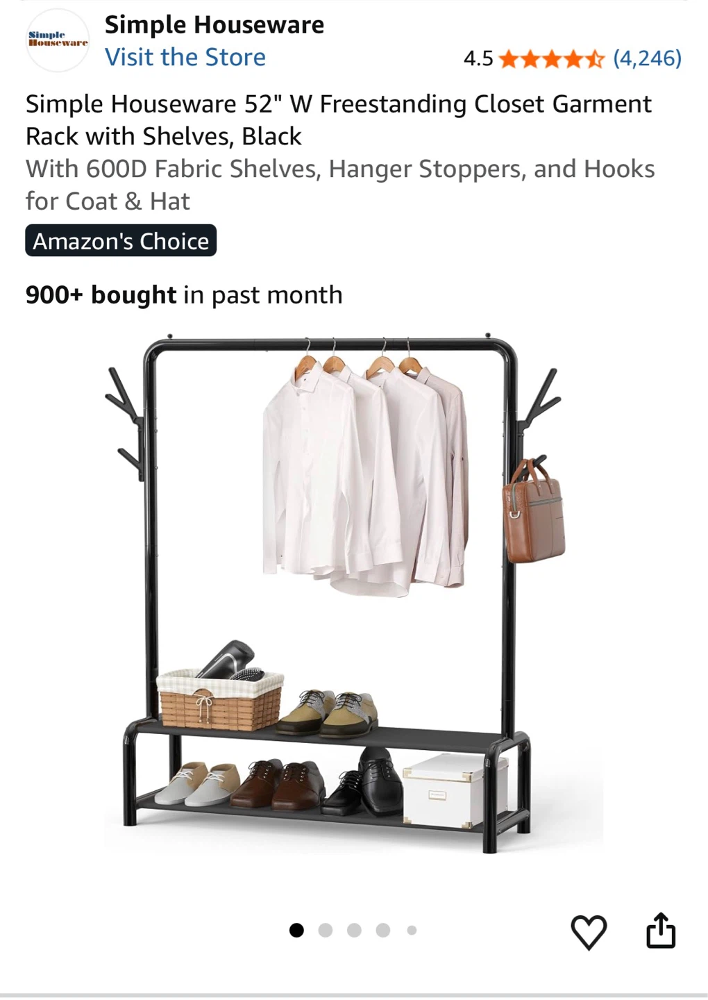 Simple Houseware 52" Freestanding Garment Rack