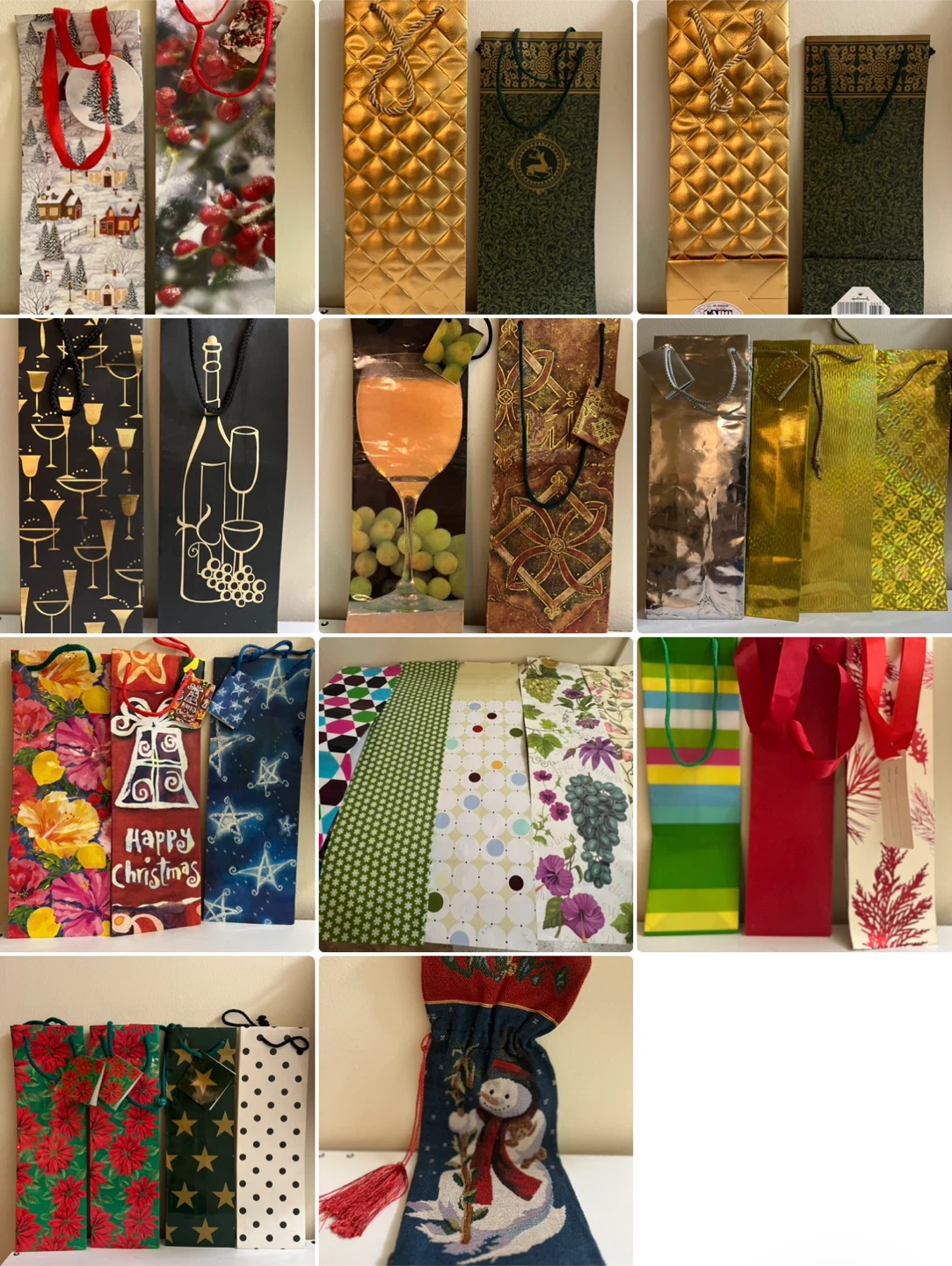 Bulk Lot of 28 Christmas & Holiday Wine/Alcohol Bottle Gift Bags