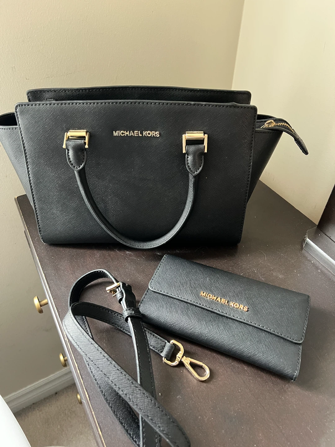 Michael Kors black handbag and matching wallet