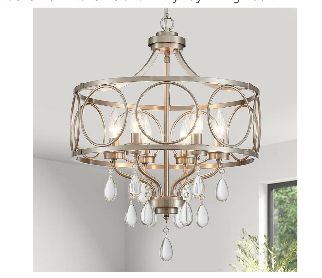 Crystal Chandeliers for Dining Room,17.7" Brushed Nickel