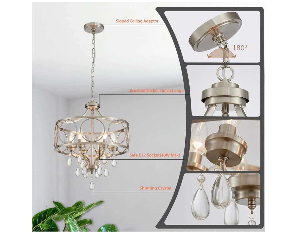 Crystal Chandeliers for Dining Room,17.7" Brushed Nickel - photo 4