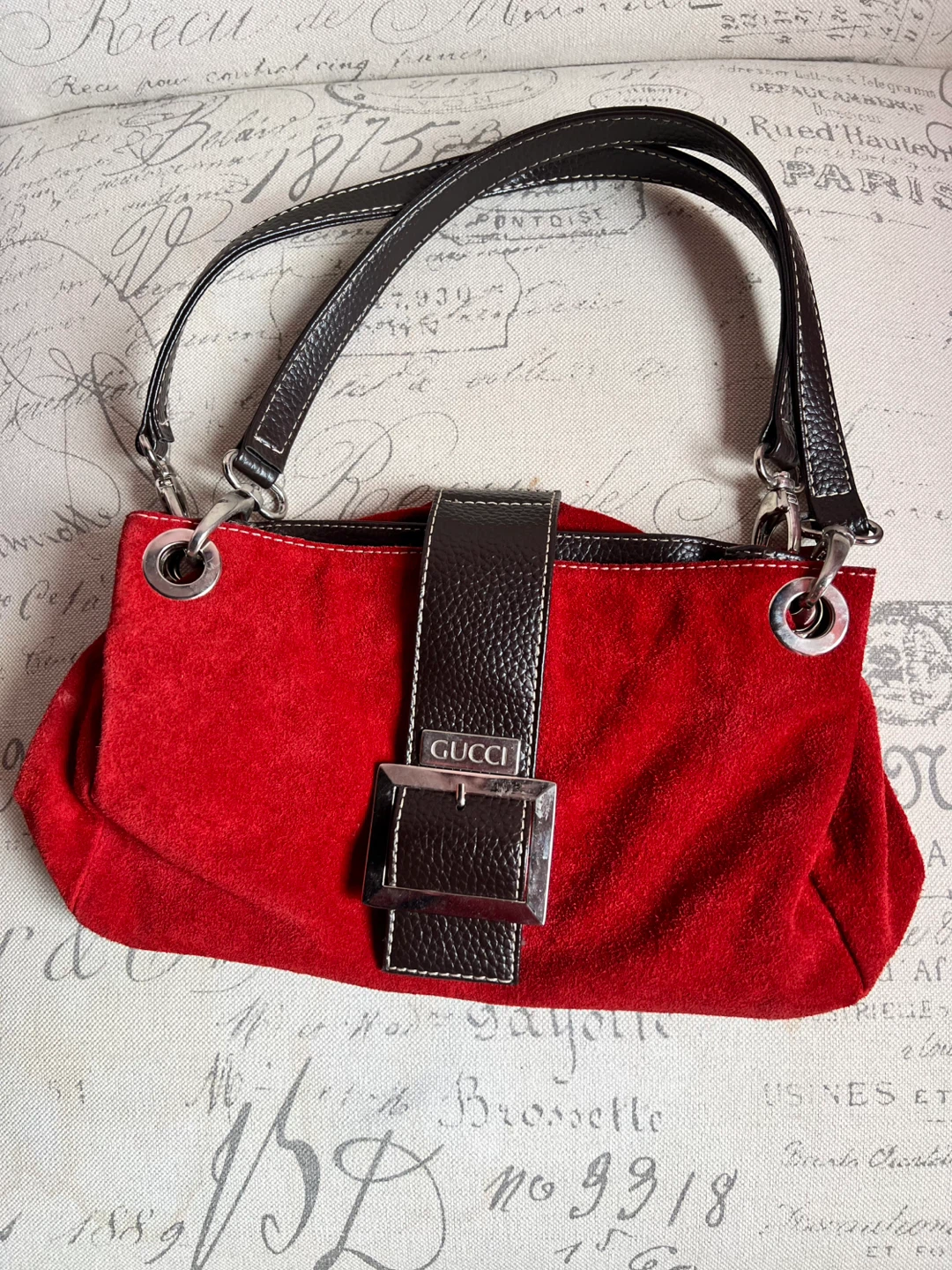 Gucci red suede handbag