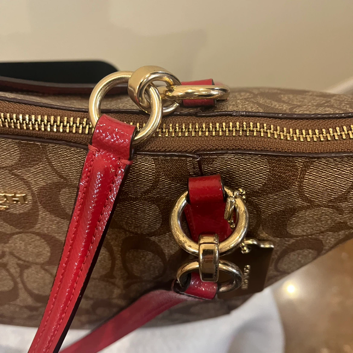 Authentic Coach Signature Canvas Tote Bag with Red Accents - photo 2