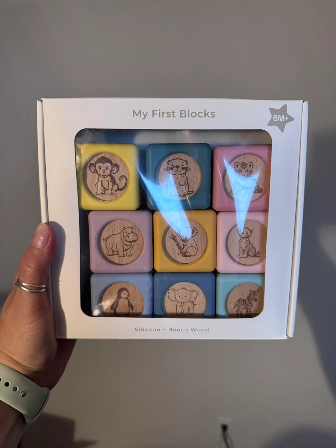 Little Rawr 9 Pcs Baby Silicone & Wooden Stacking Blocks