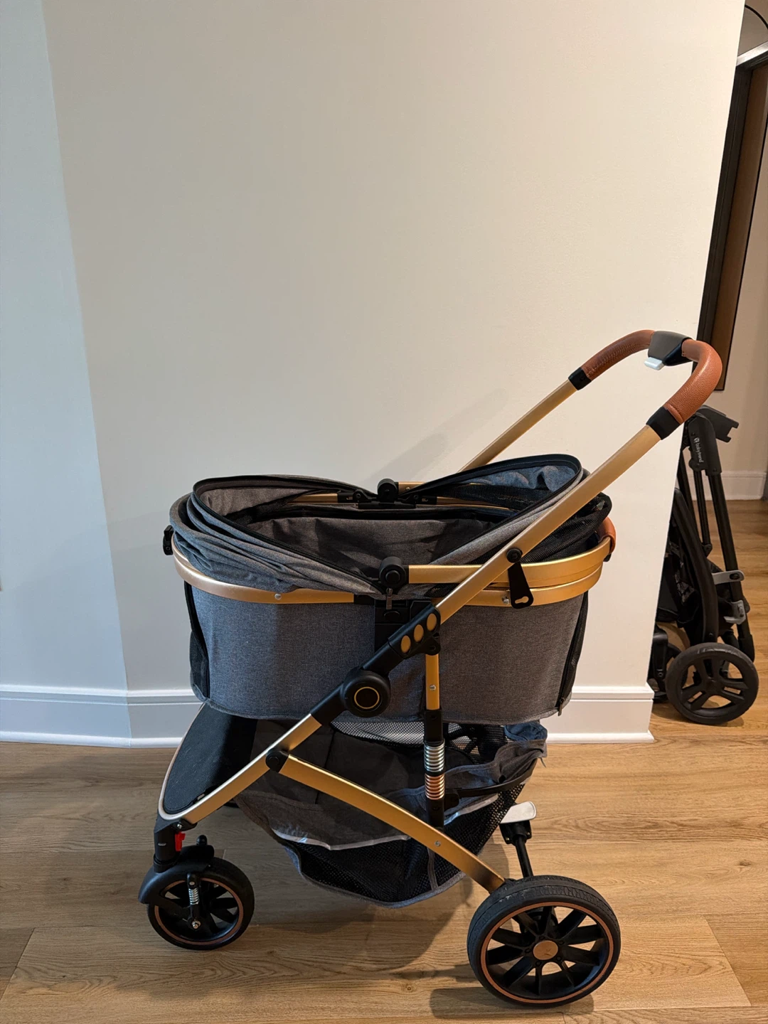Pet Stroller in Gray and Gold