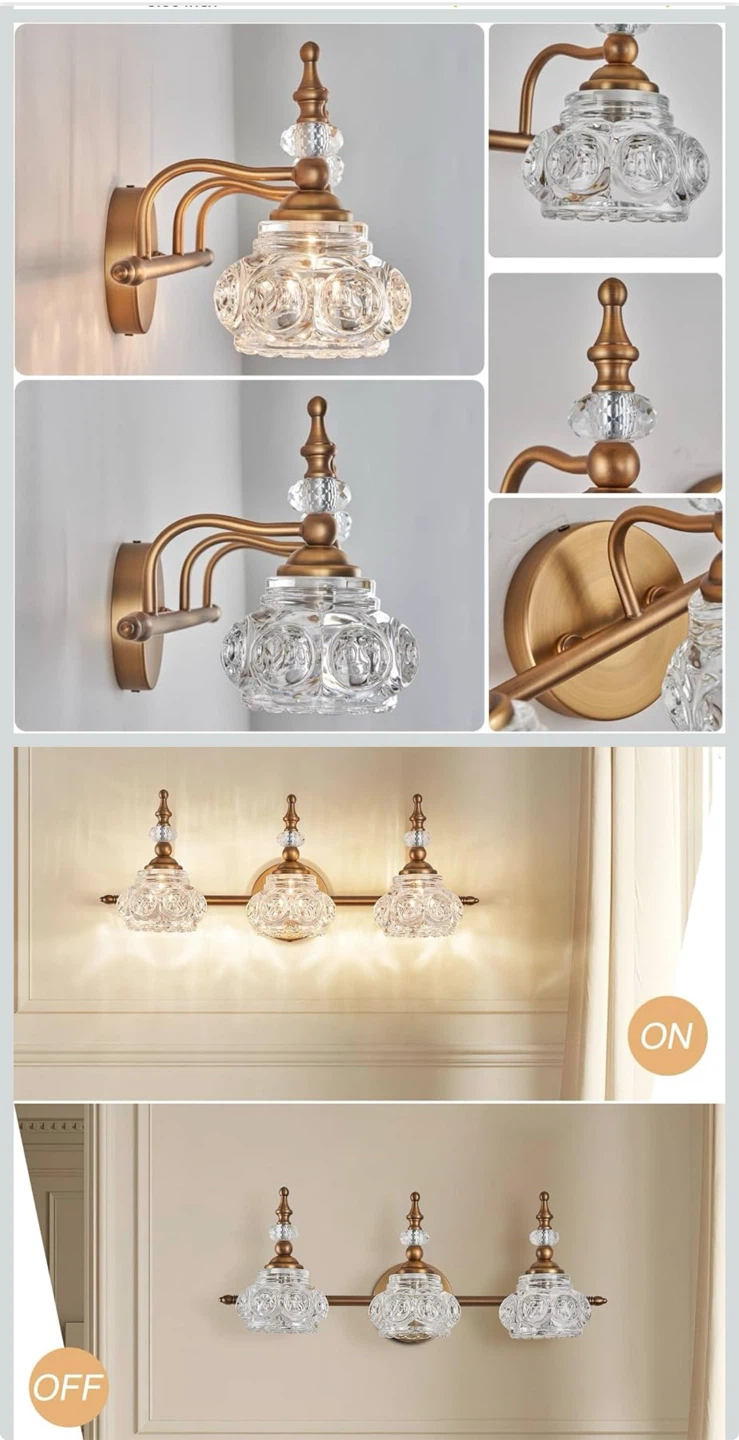 Vintage Vanity Light Fixture, 3 Lights Bathroom Lighting - photo 3