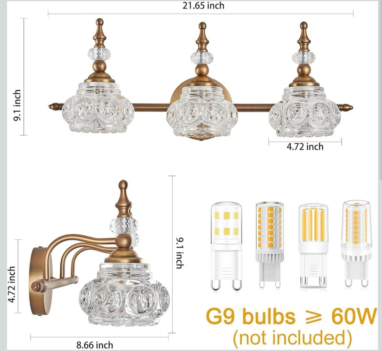 Vintage Vanity Light Fixture, 3 Lights Bathroom Lighting - photo 4