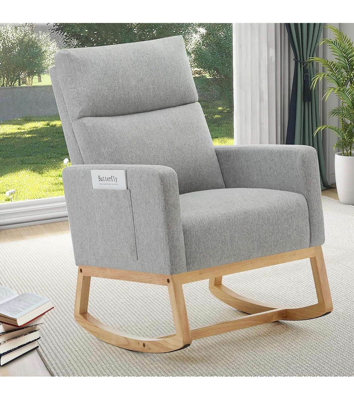 Grey Fabric Rocking Chair with Wooden Base - photo 2
