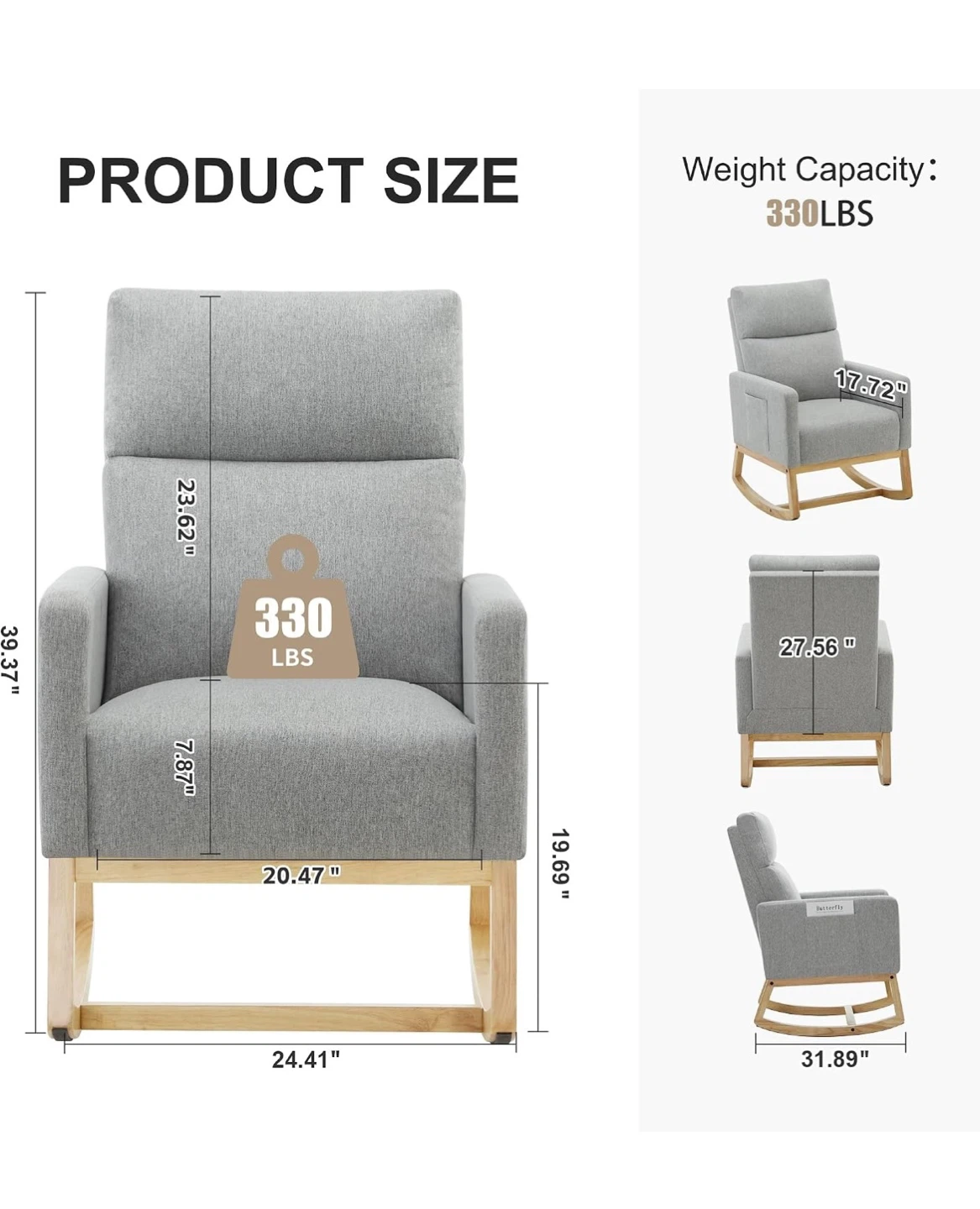 Grey Fabric Rocking Chair with Wooden Base - photo 3