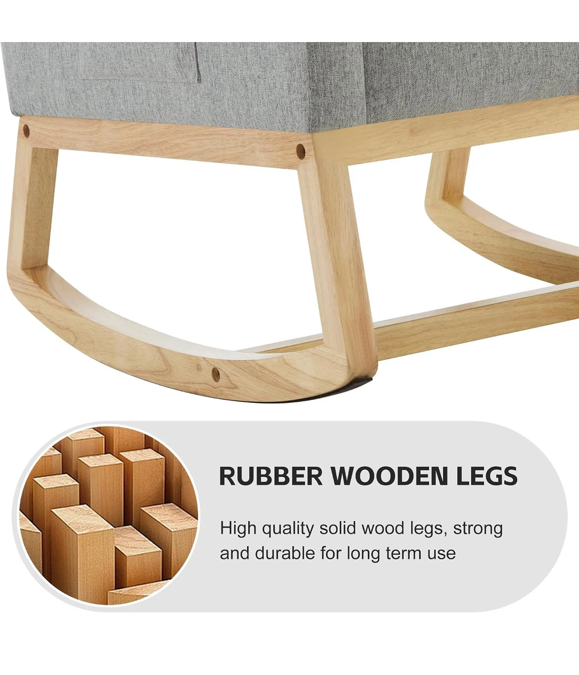 Grey Fabric Rocking Chair with Wooden Base - photo 4