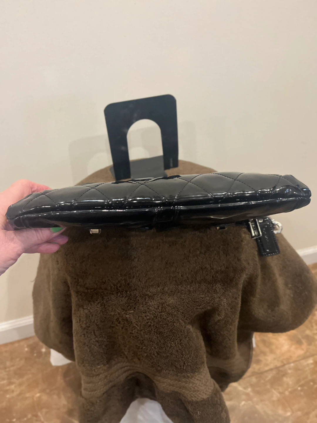 Authentic Black Quilted Patent Leather Coach Handbag - photo 4