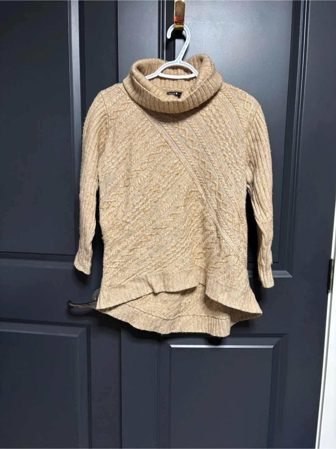 Bylyse Tan Turtleneck Cable Knit Sweater