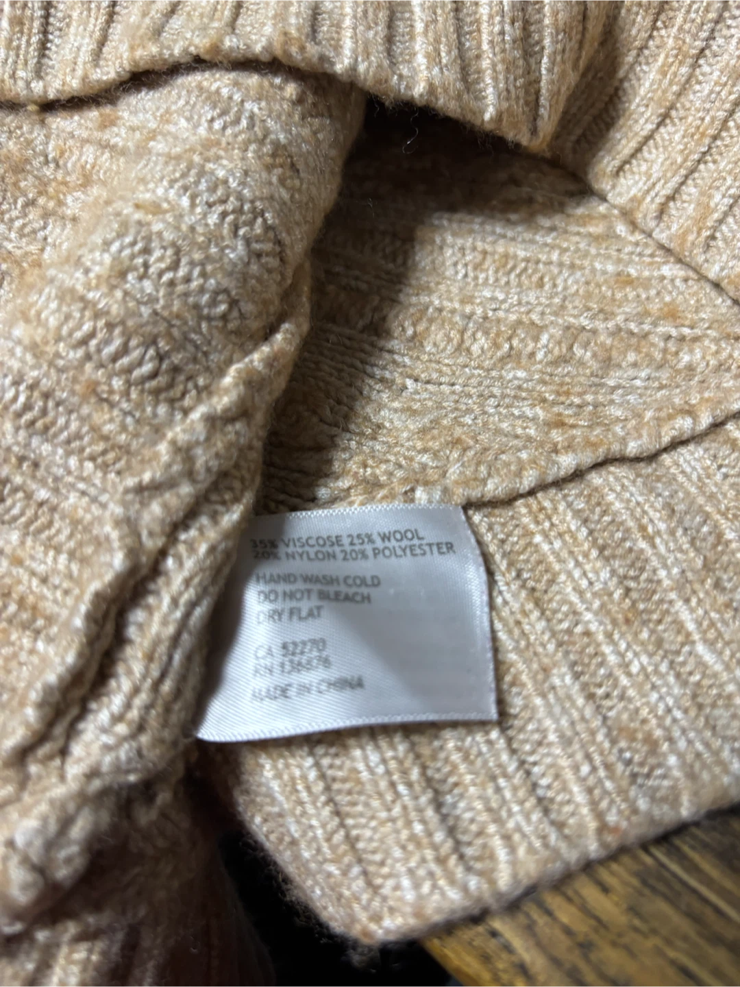 Bylyse Tan Turtleneck Cable Knit Sweater - photo 3