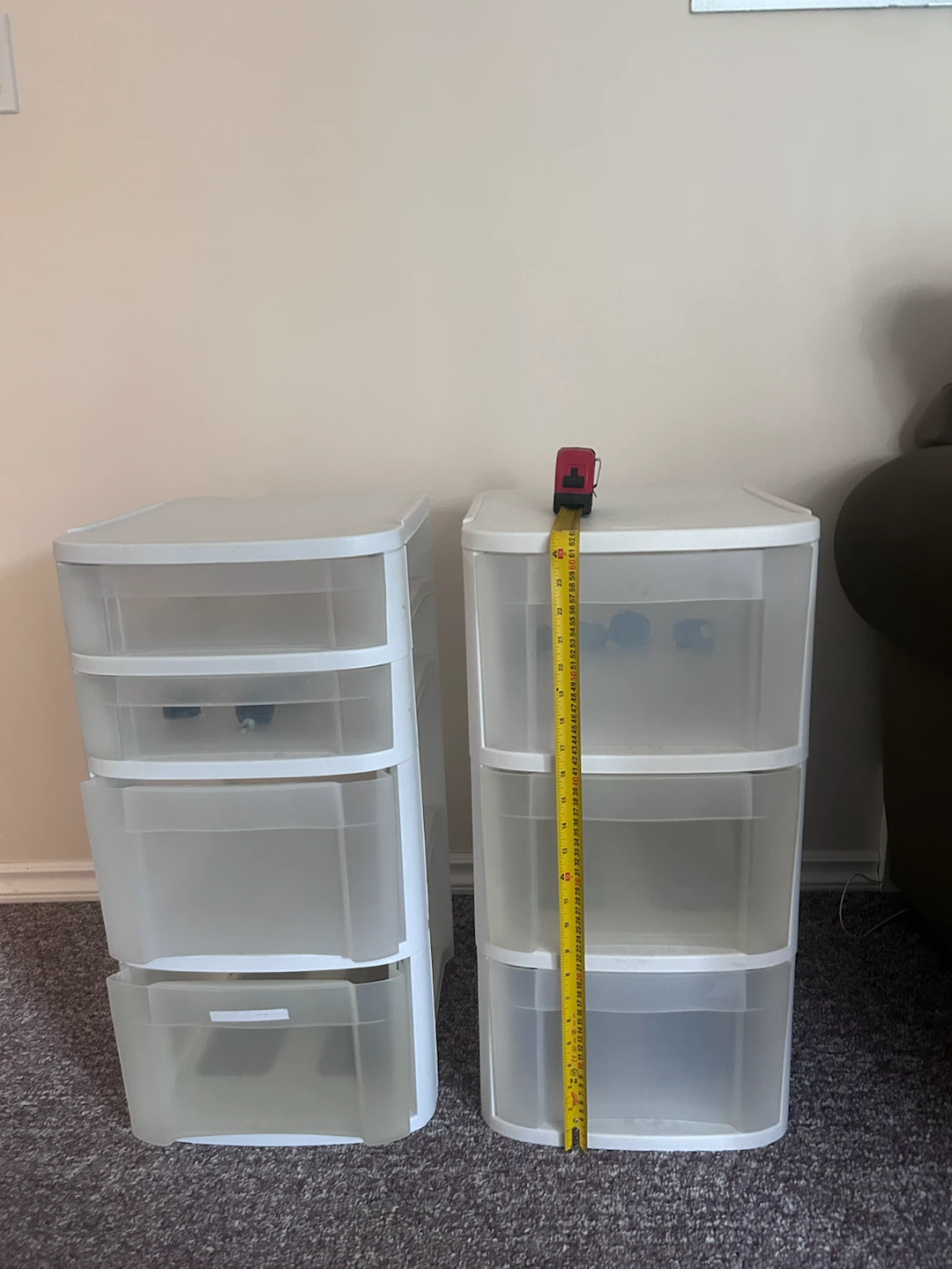 Two Sterilite 3-Drawer and 4 drawer Storage Carts
