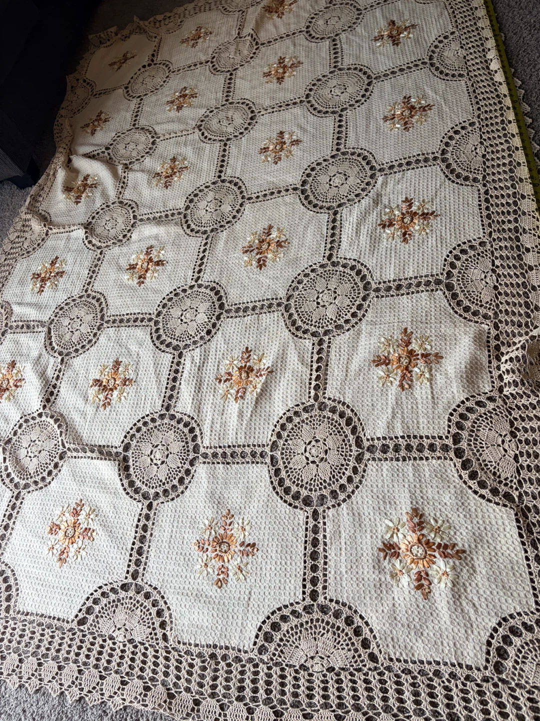 Vintage Beige Crochet Tablecloth