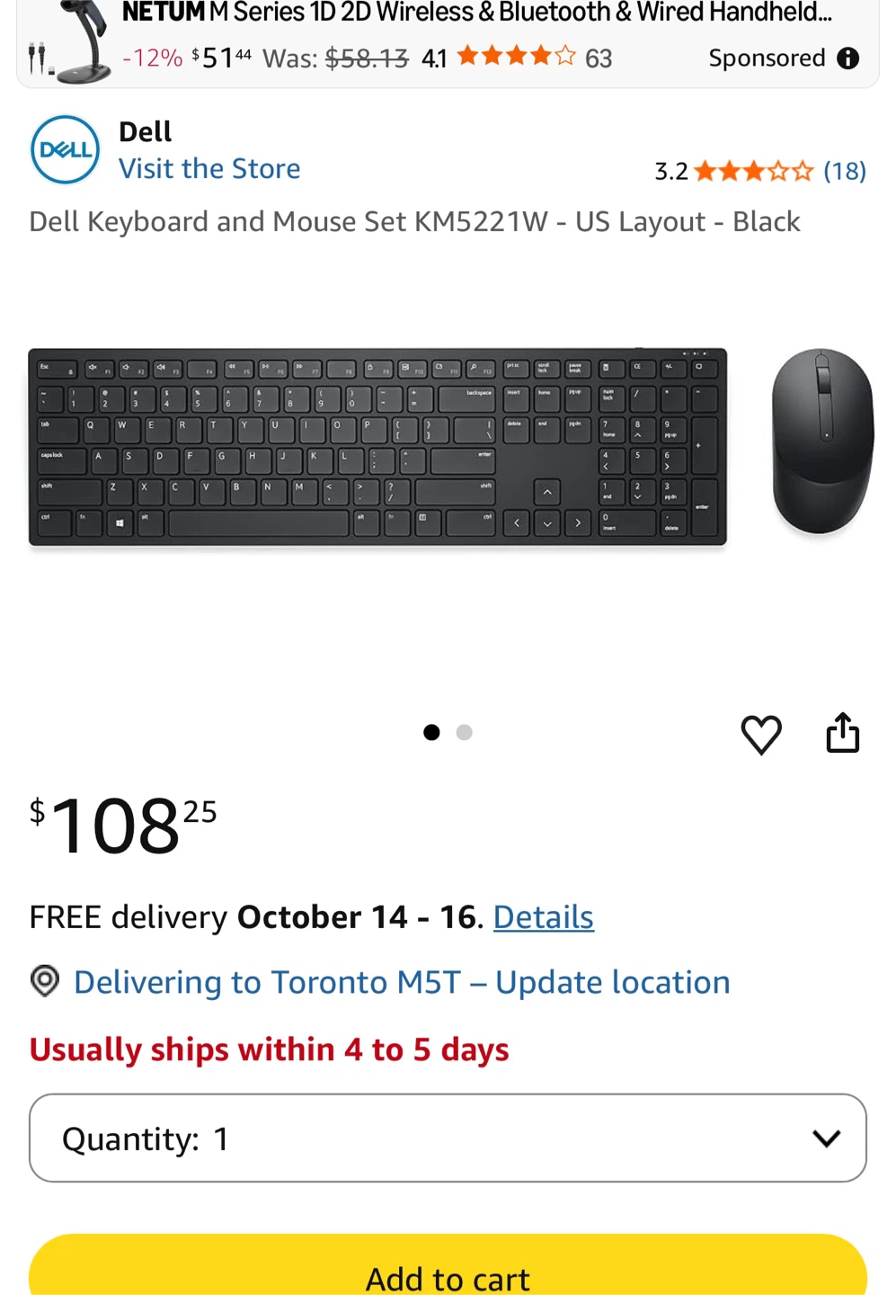 Dell Wireless Keyboard and Mouse Set KM5221W