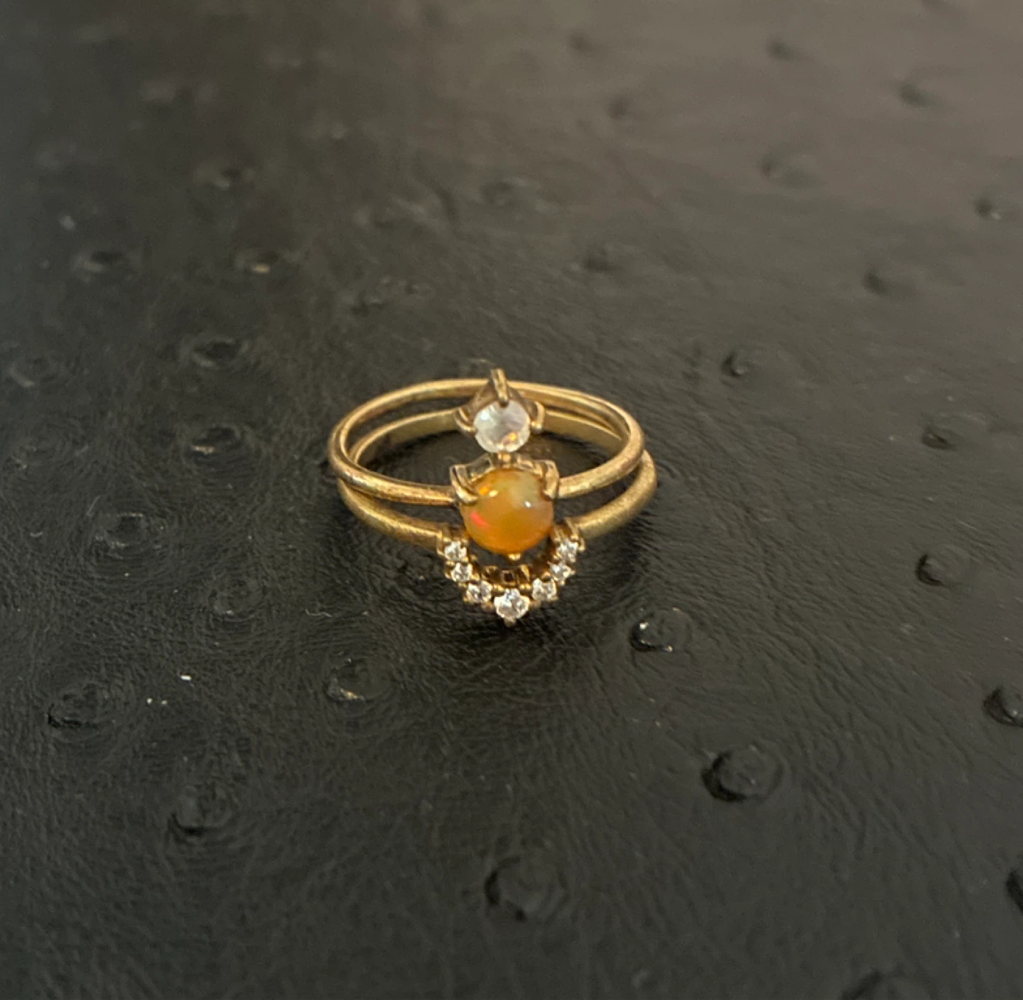 Gold-tone Ring with Opal and Stones