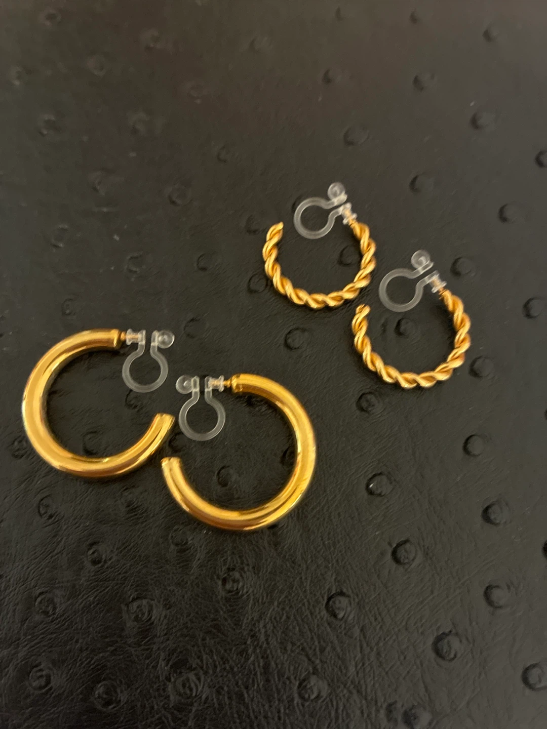 Two Pairs of Gold-Tone Clip-On Hoop Earrings