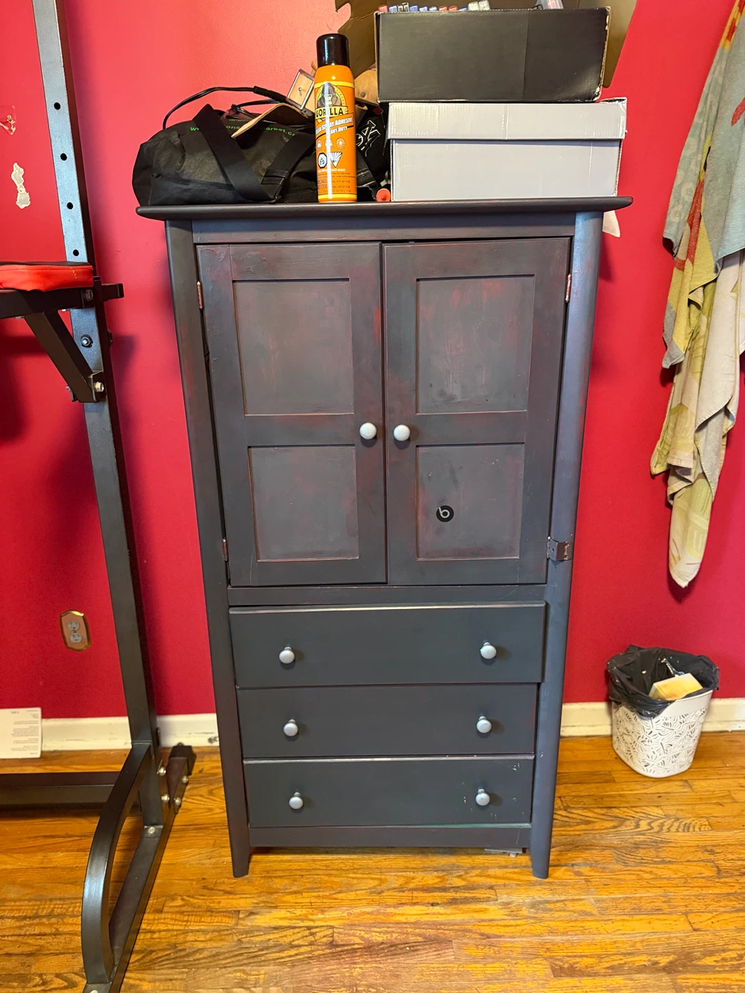 Dark purple wooden storage cabinet with drawers - photo 2