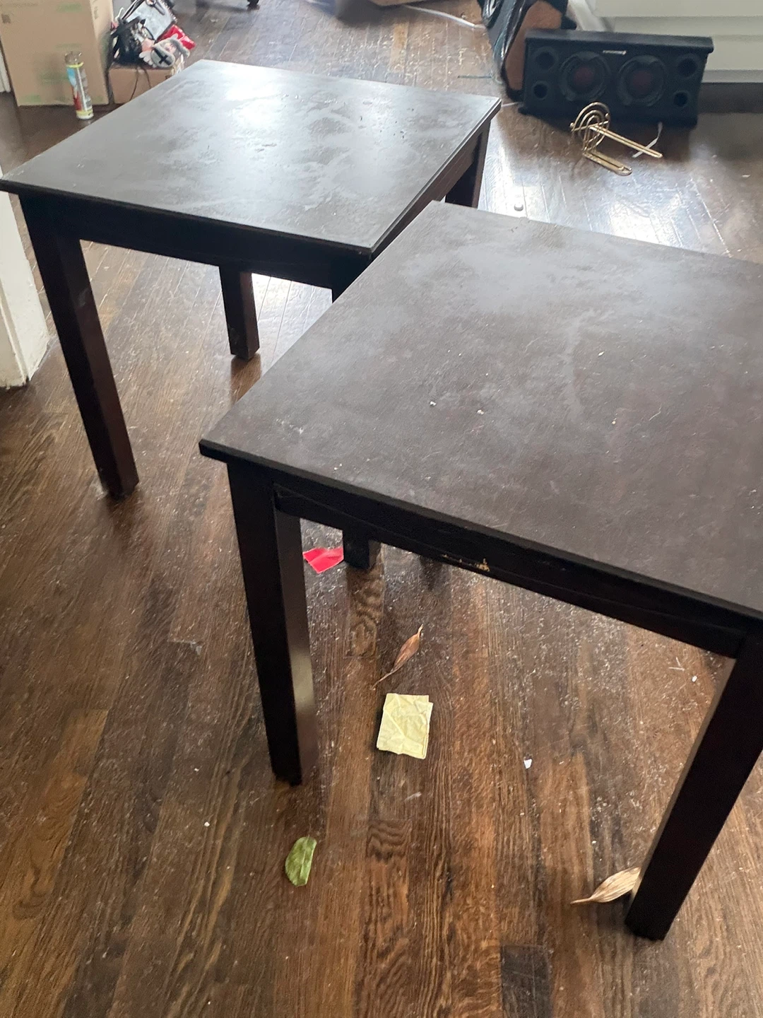 Set of Two Dark Wood Side Tables