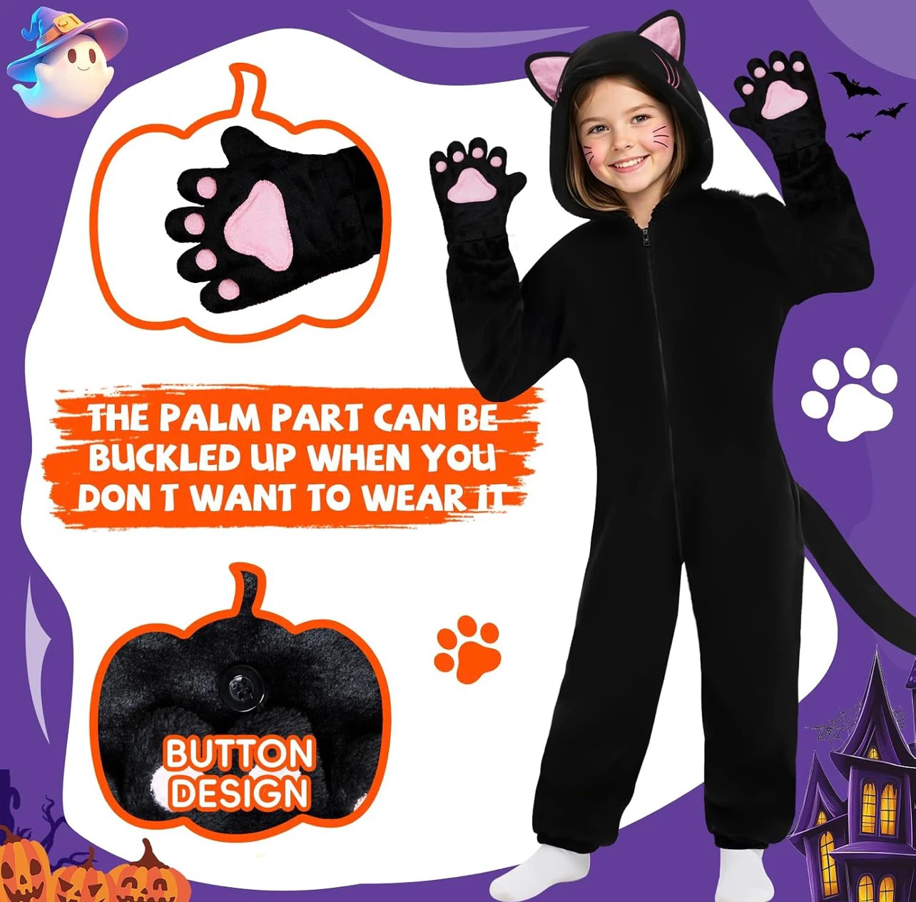 Black Cat Kids Onesie Costume Size M，age 8-10 - photo 3