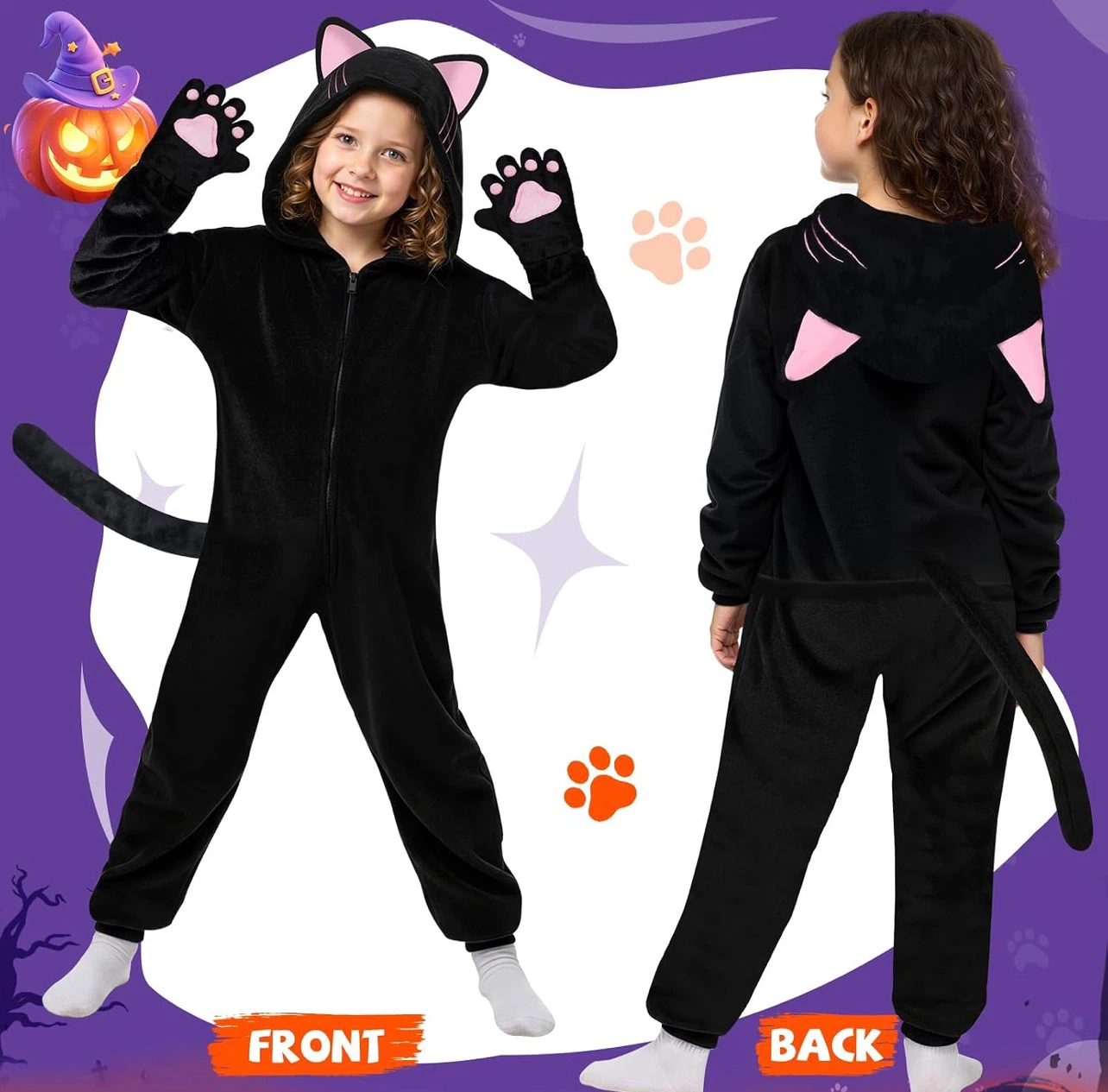 Black Cat Kids Onesie Costume Size M，age 8-10 - photo 4