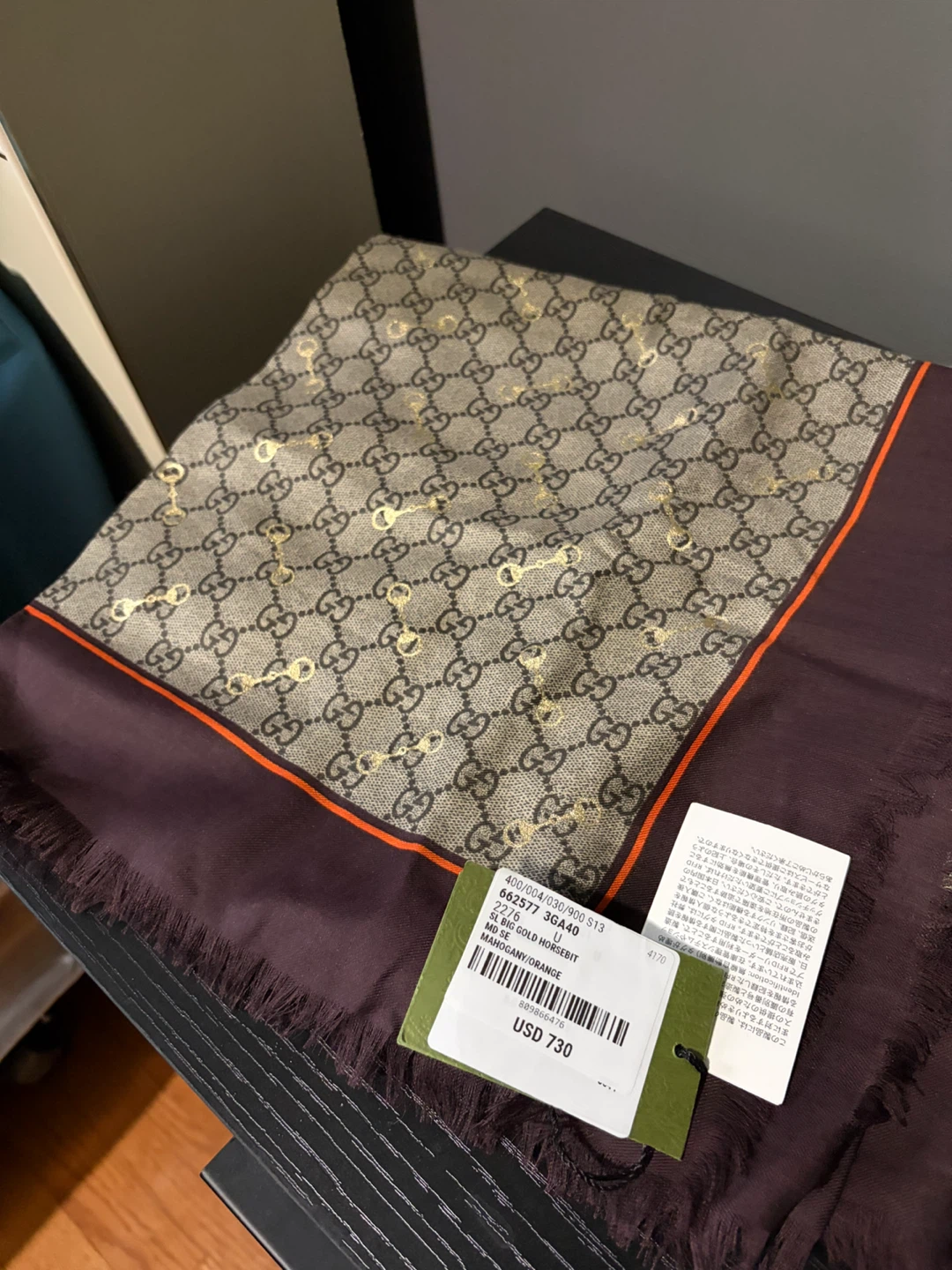 Gucci GG Horsebit Scarf Mahogany Orange