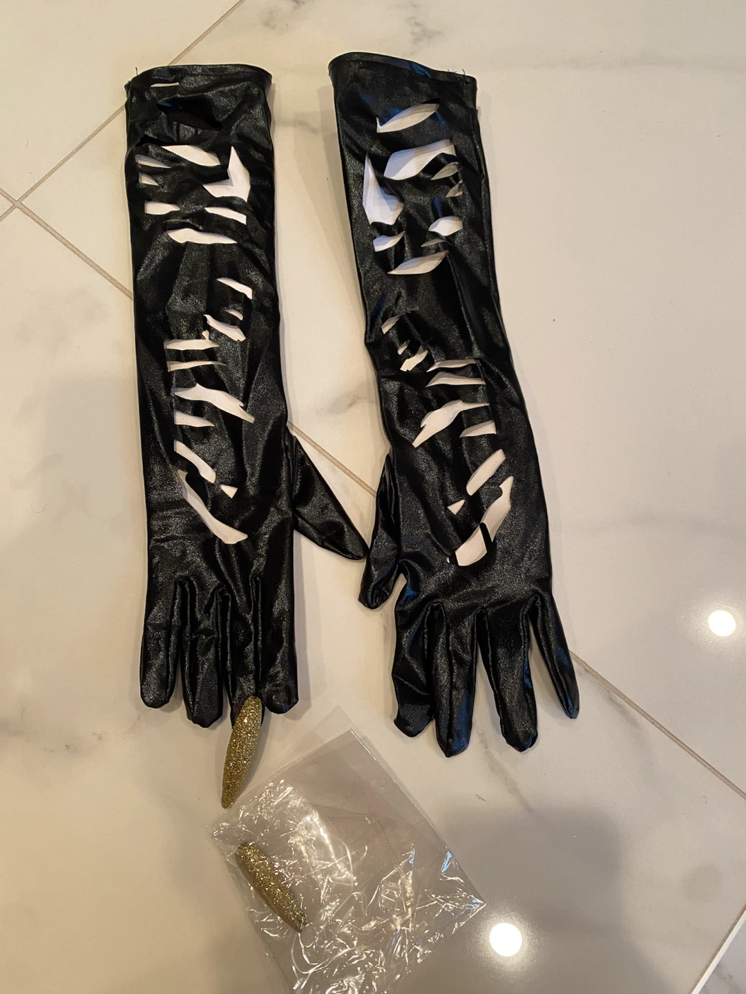 Black distressed costume gloves