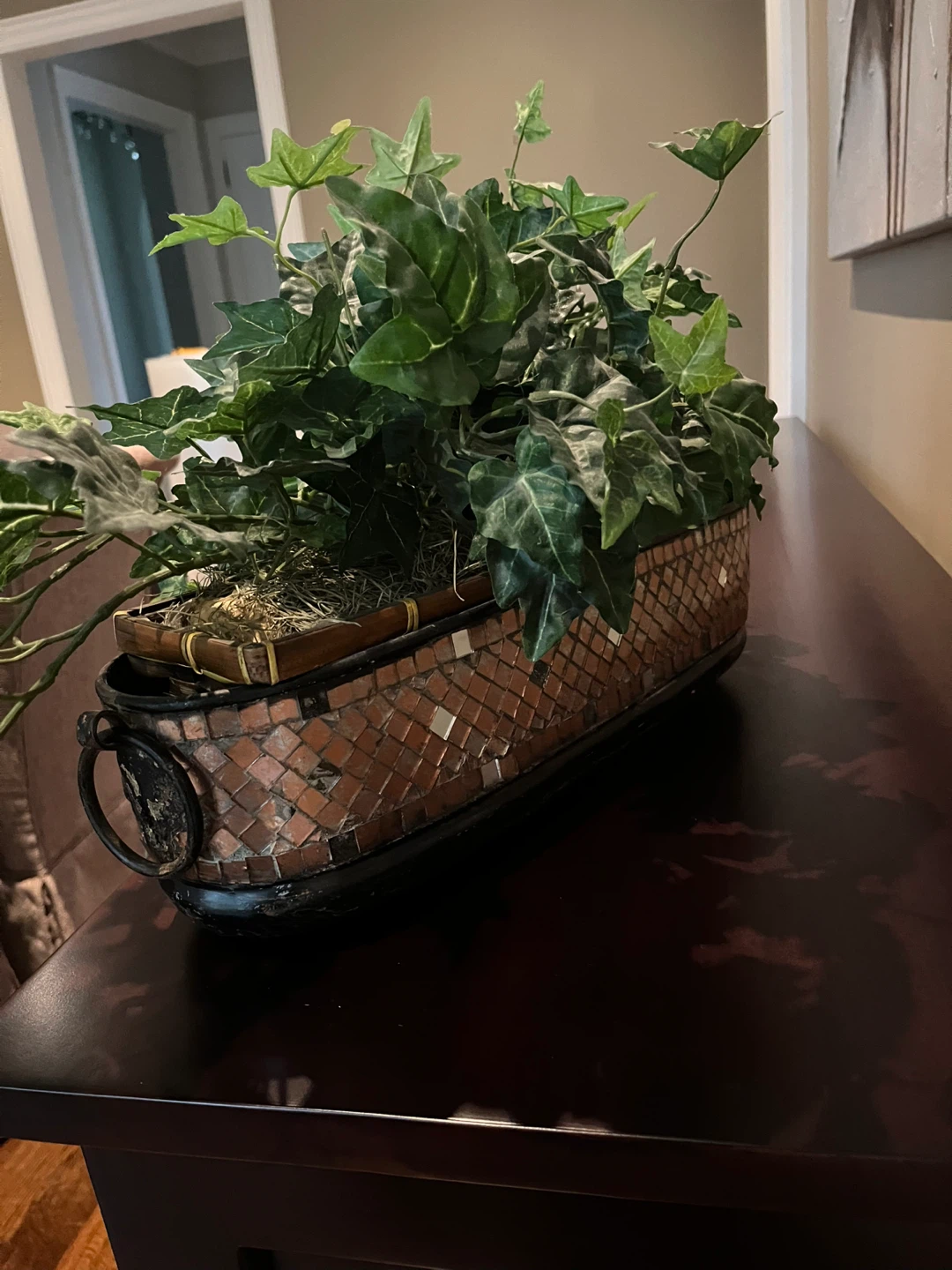 Mosaic Planter With Artificial Ivy - photo 3