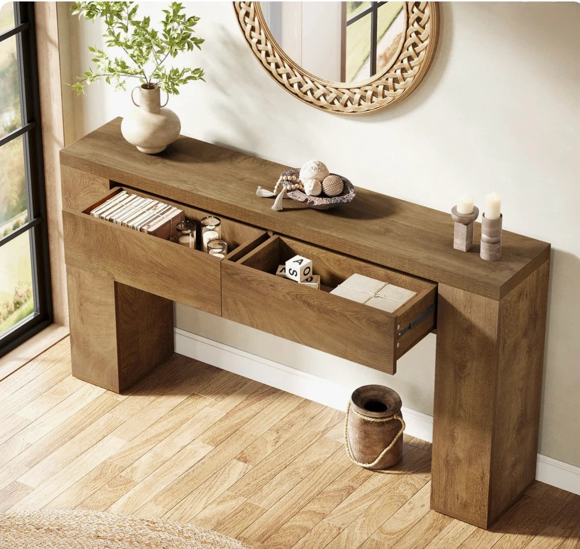 Wood Console Table with Two Drawers “63-Inch” - photo 3