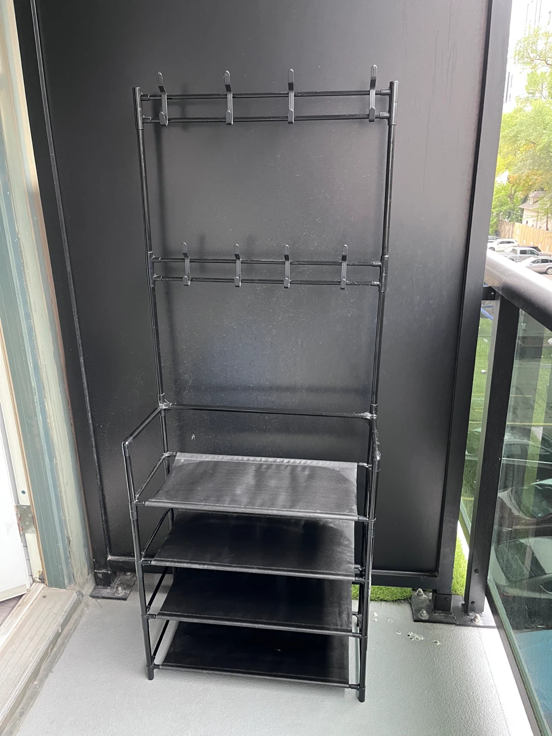 Black Plastic Shoe Rack and Coat Hanger