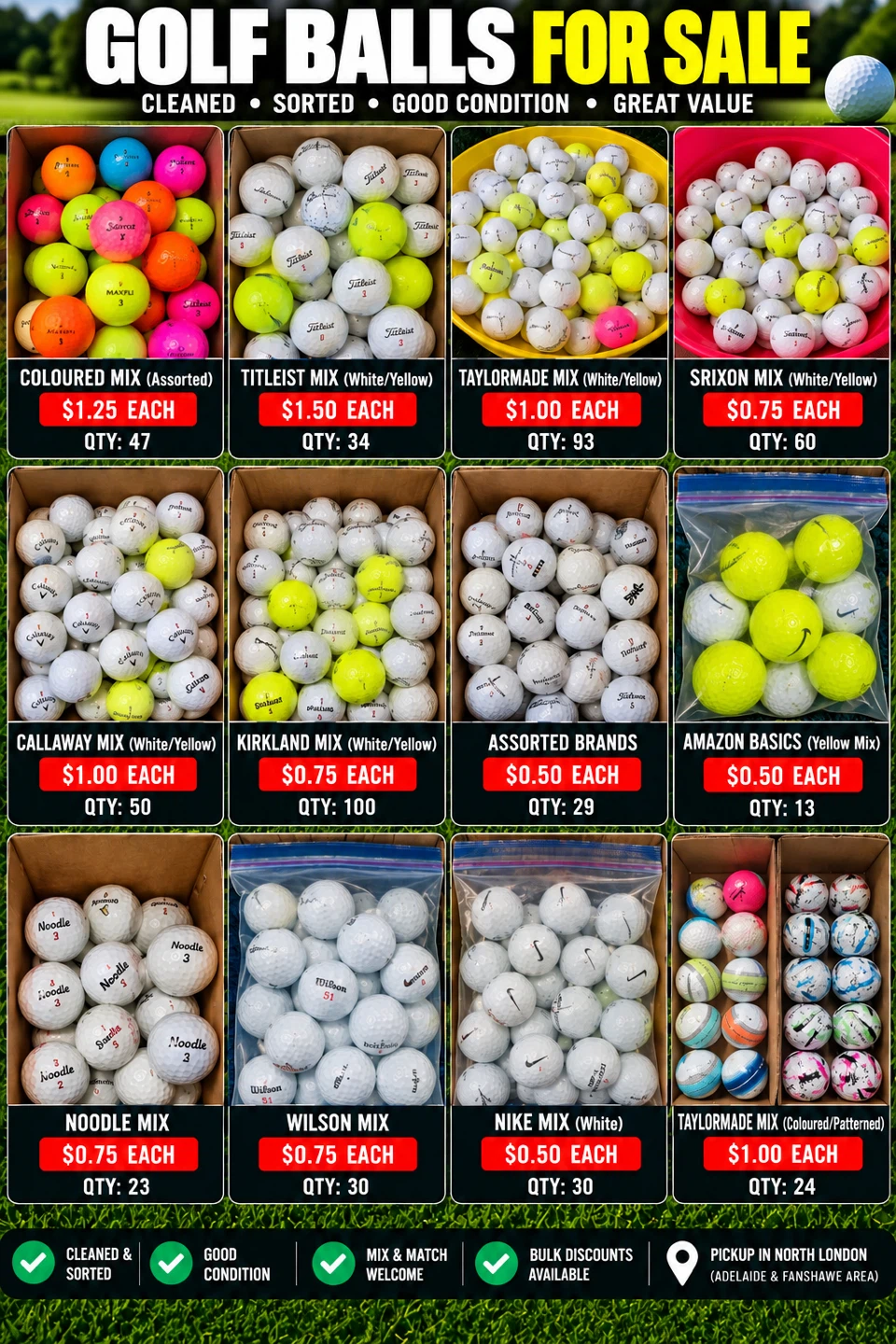 Golf Balls – Titleist, TaylorMade, Callaway, Srixon, Kirkland