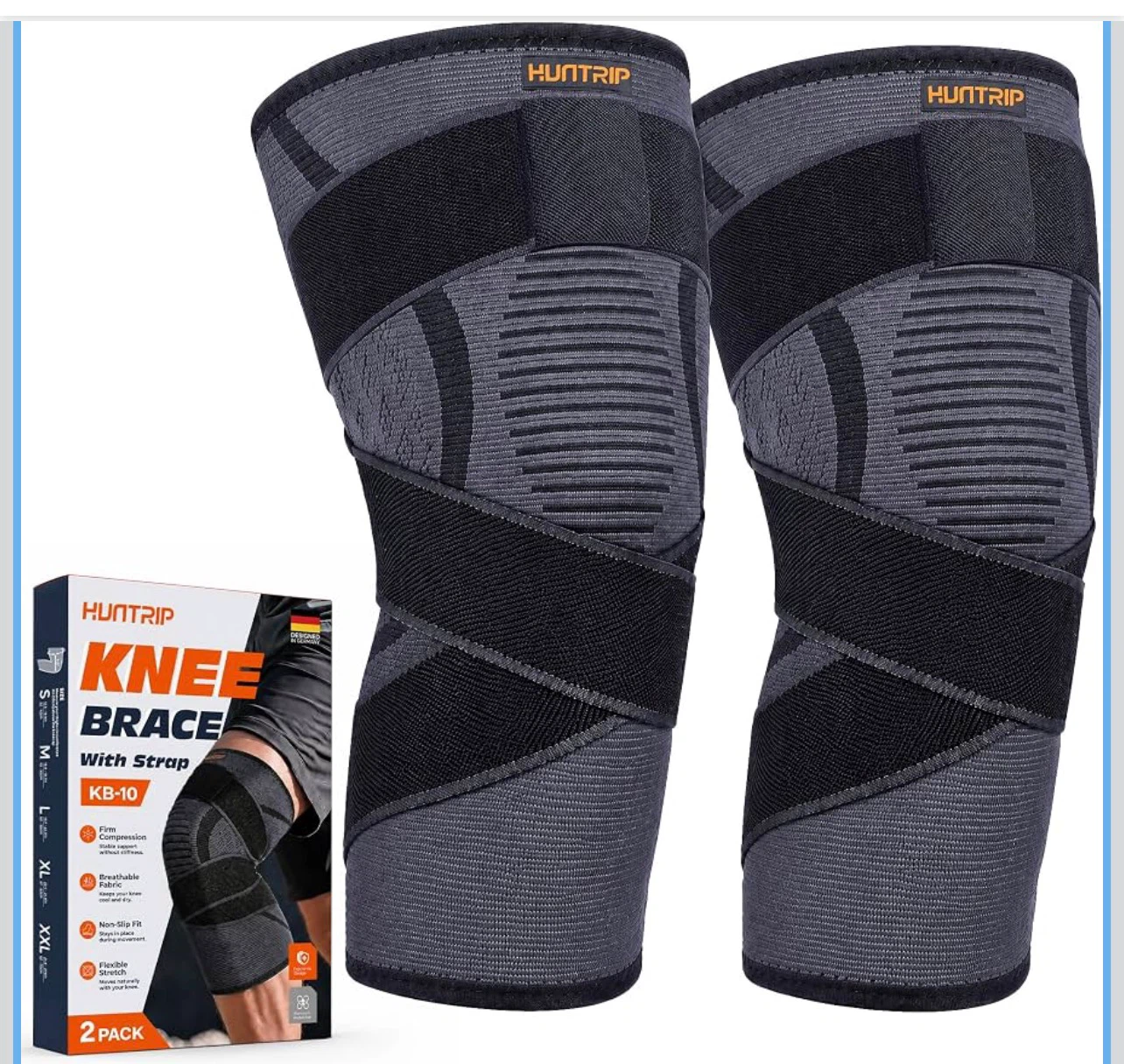 Knee Brace with Strap KB-10, 2 Pack