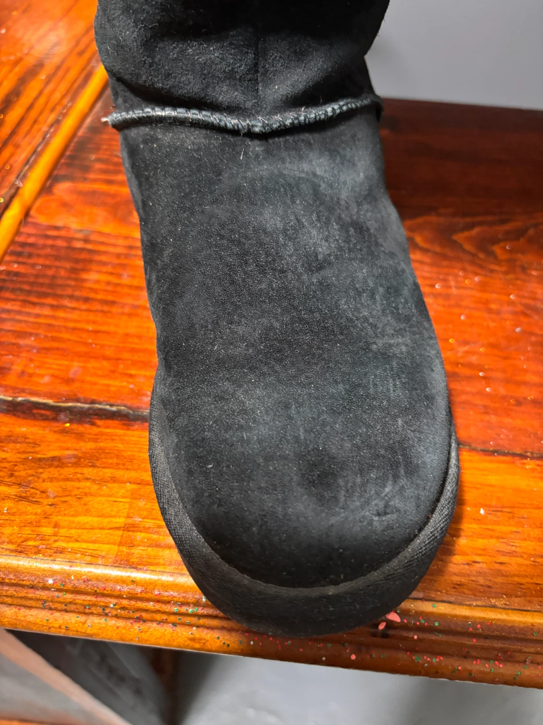 UGG Black Suede Fur Trim Boots