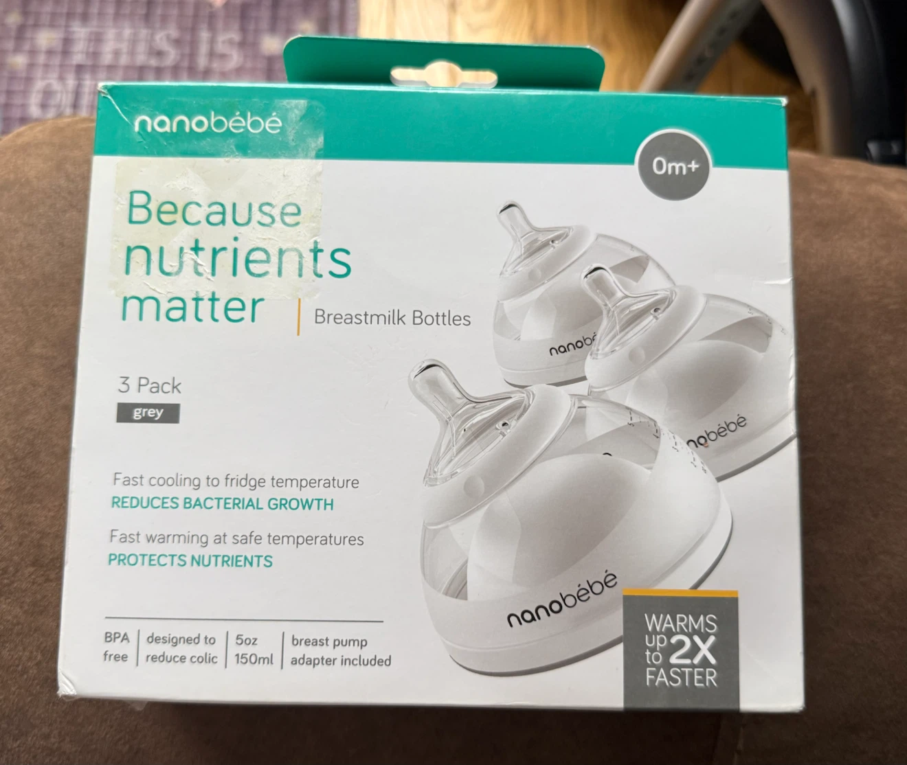 Nanobébé Breastmilk Bottles 3-Pack Grey