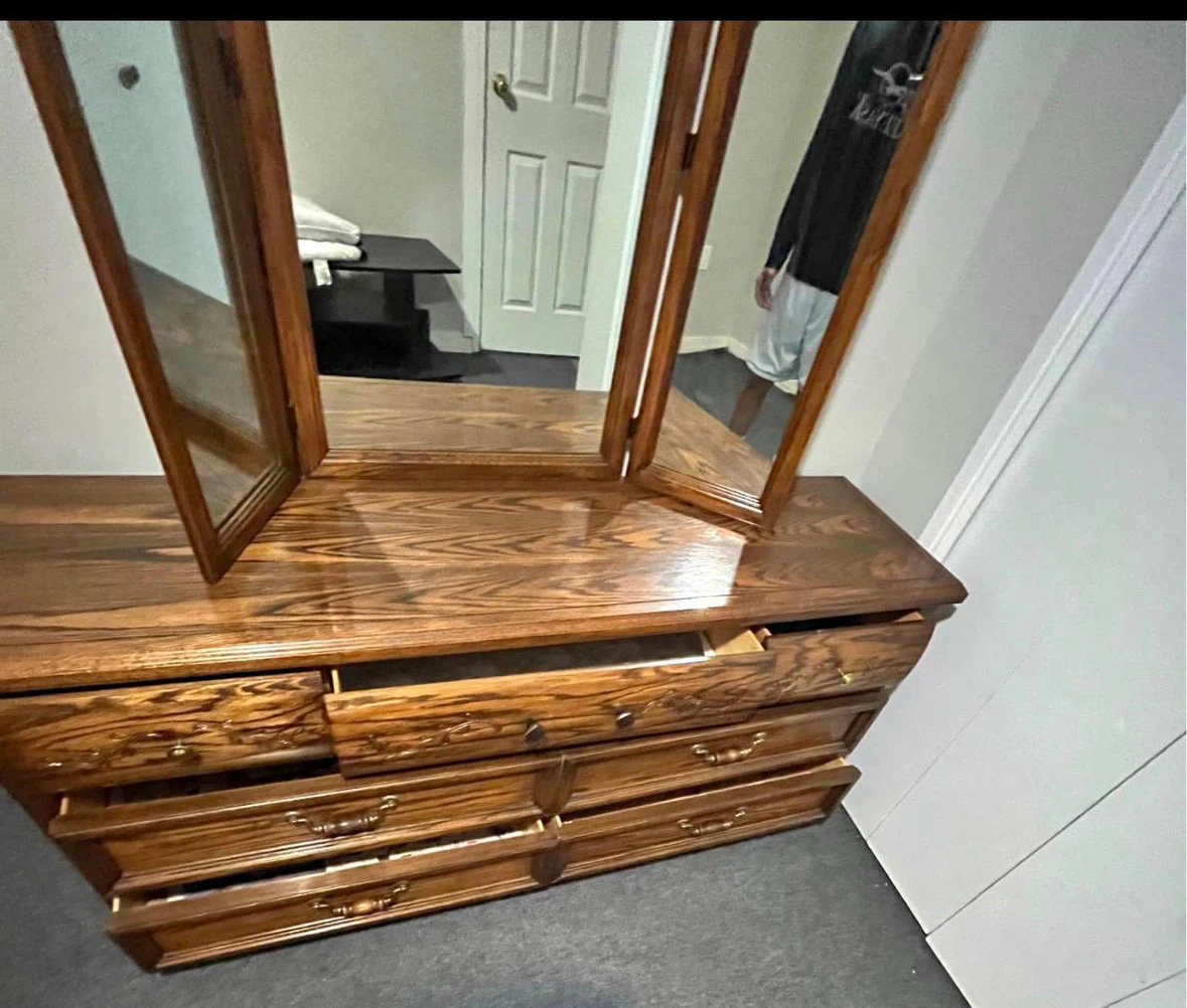 Wooden Dresser with Tri-Fold Mirror - photo 2